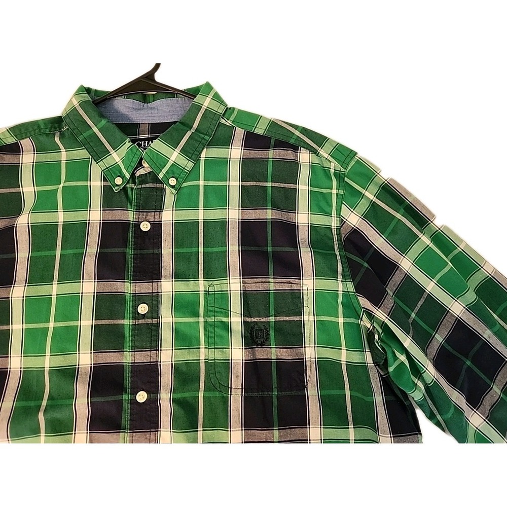 Chaps Men's 2XL Western Green/Blue Plaid Shirt Long Sleeve Button Down Soft Easy
